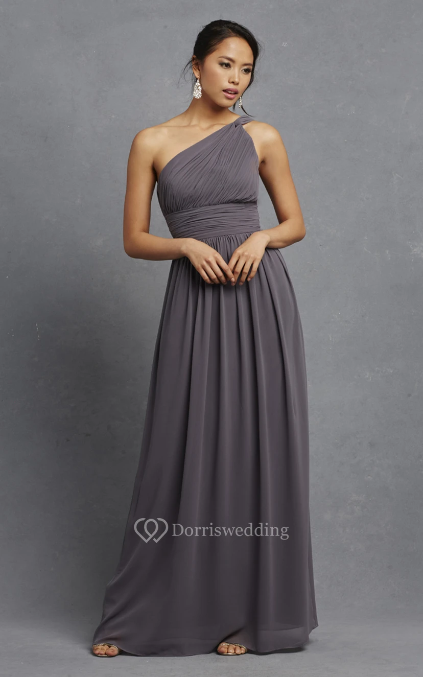 Long-Chiffon Modern One-Shoulder Dress With Ruching view 5