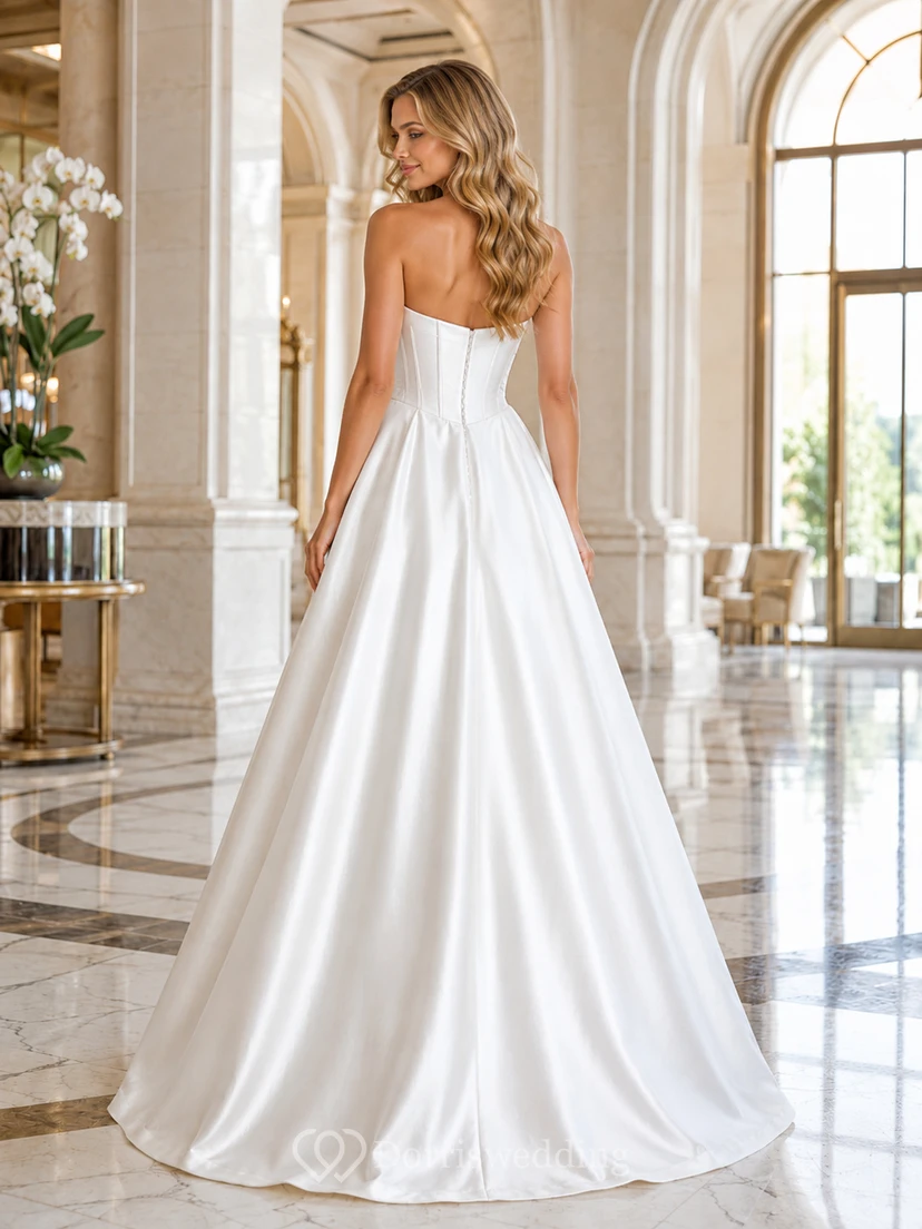 Robe de bal blanche de luxe sans bretelles en satin à décolleté cœur, idéale pour une cérémonie civile. view 2
