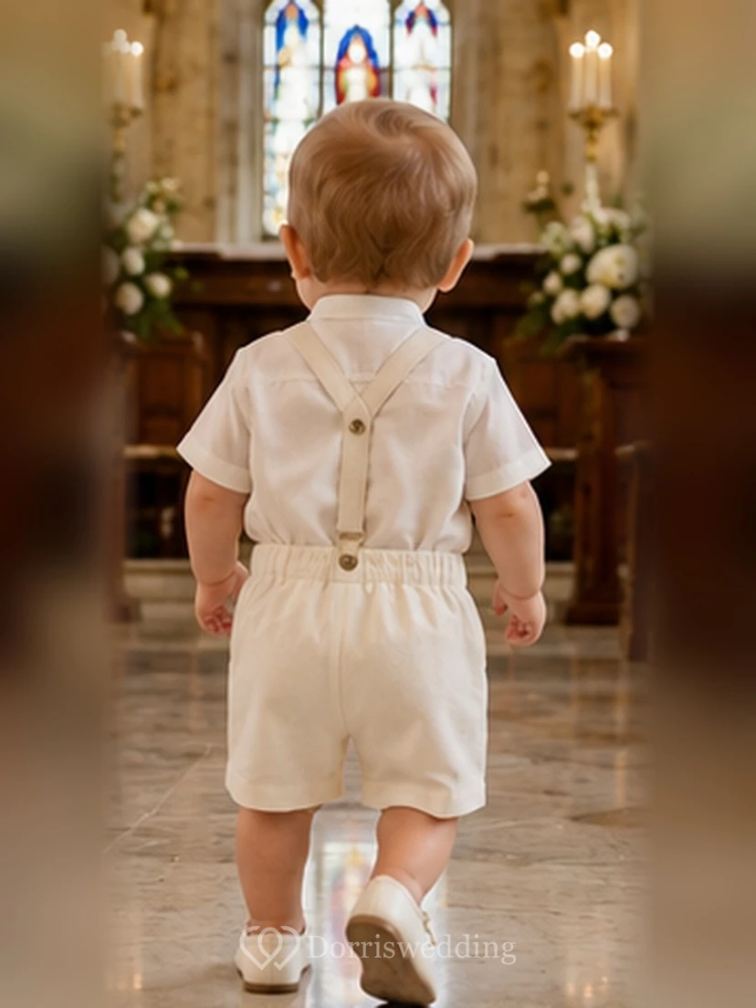 Ivory Bow Tie Vest Short Formal Christening Outfit for Baby Boy view 2