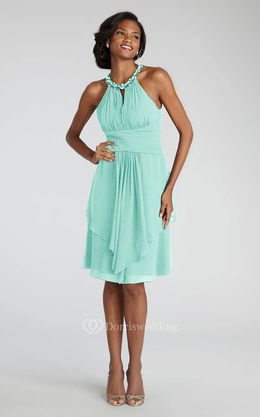 Short Chiffon Dress With Beaded Jewel Neck view 7