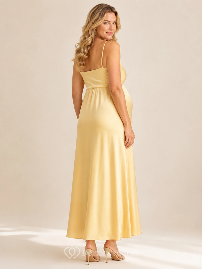 Daffodil Maternity Cowl Neck Spaghetti Strap Satin Empire Ankle Evening Dress view 2