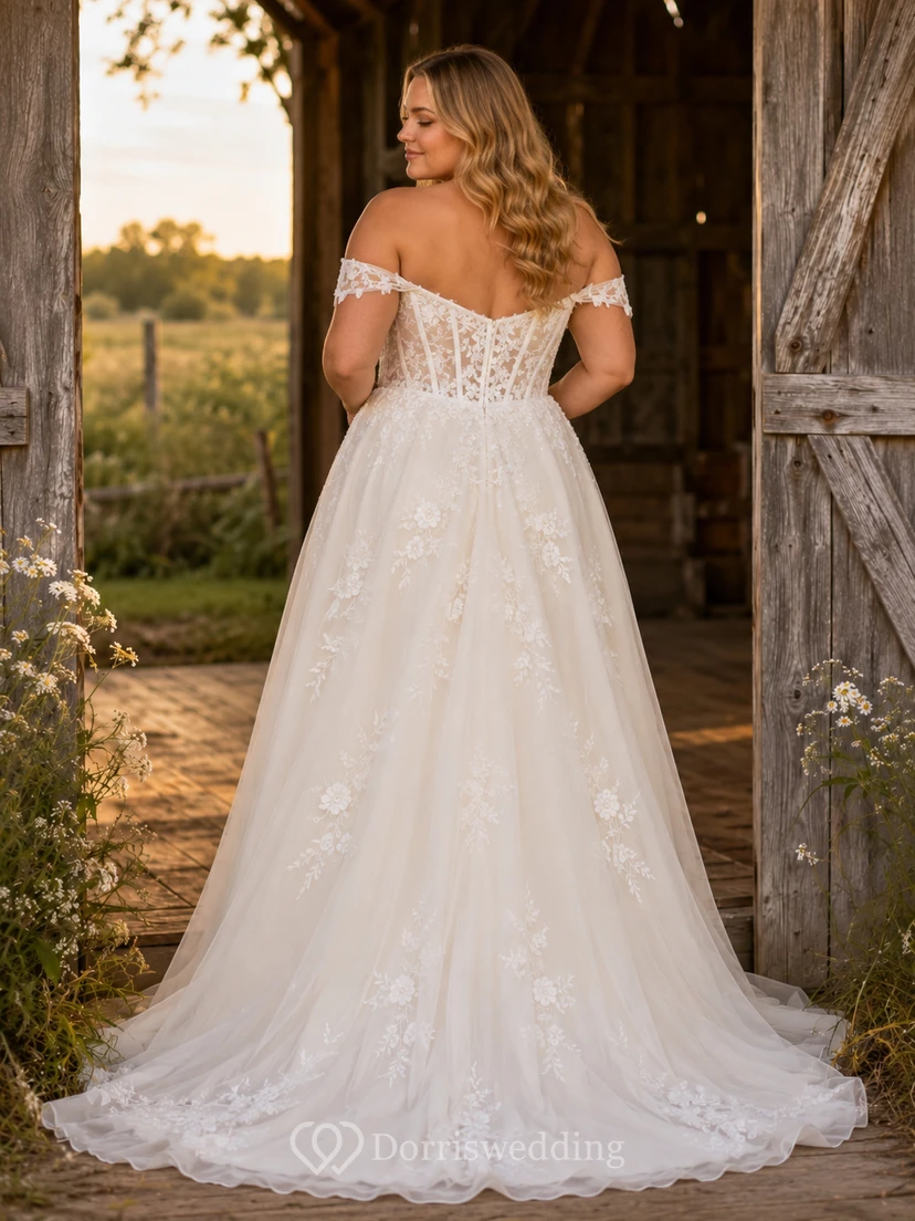 Plus Size Supportive Corset Lace Barn Wedding Dress view 2