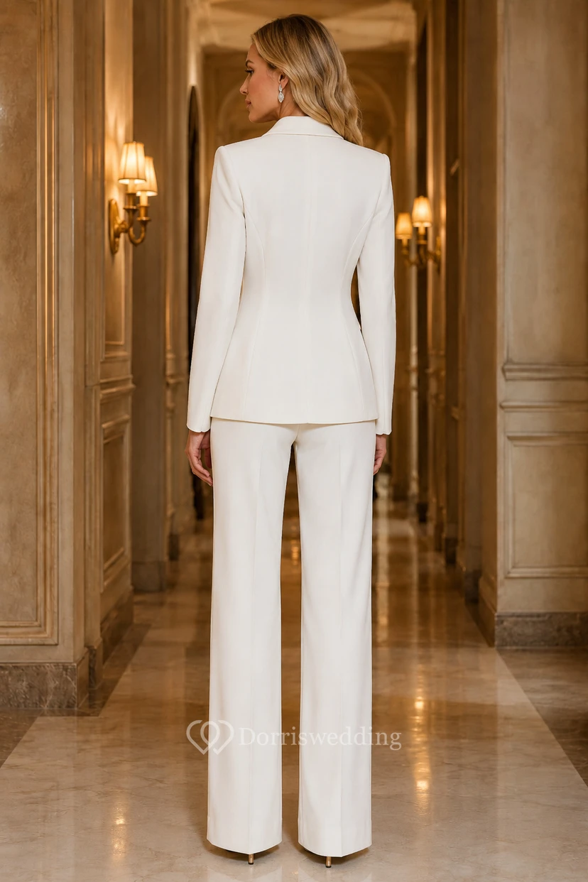 Long Sleeve Formal Jumpsuit with Tailored Jacket, Notched Neckline and Wide Leg Pants view 2