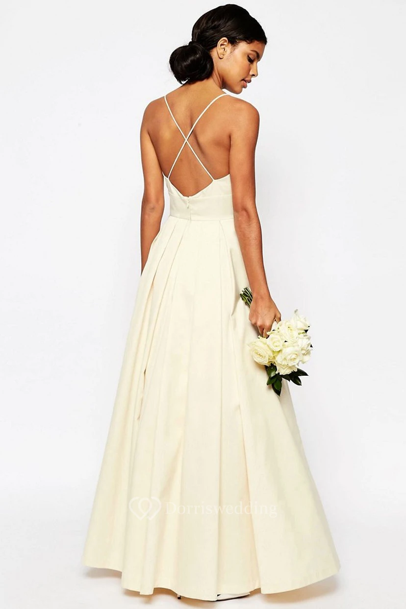 A-Line Long Spaghetti Sleeveless Wedding Dress view 2
