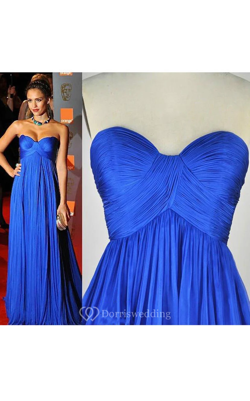 A-line Sweetheart Draping Long Pleats Chiffon Dress