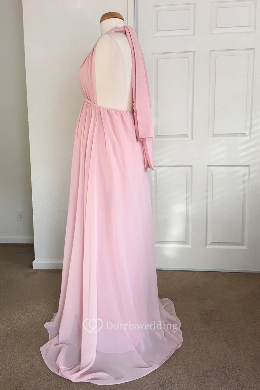 Chiffon A-line Sleeveless Plunging Neckline V-neck Dress view 3