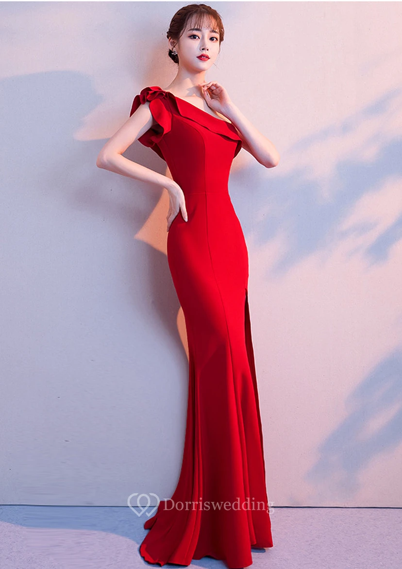 Vestido de noche para mujer, estilo banquete, Chen Qixiong, rojo, largo, elegante y sofisticado, con falda de cola de pez ajustada. view 10