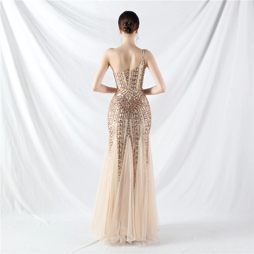 Crafted Beaded Positioning Flower Beads Splicing Mesh Gauze High-End Evening Dress view 36