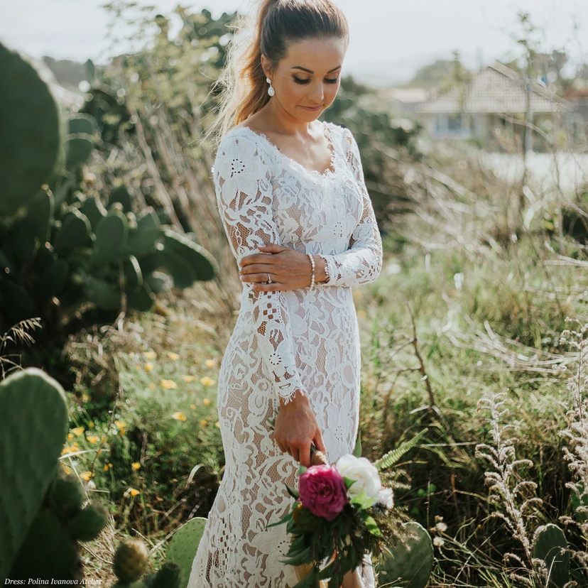 Boho Beach Lace Long Sleeve Gypsy Hippie Wedding Dress view 9