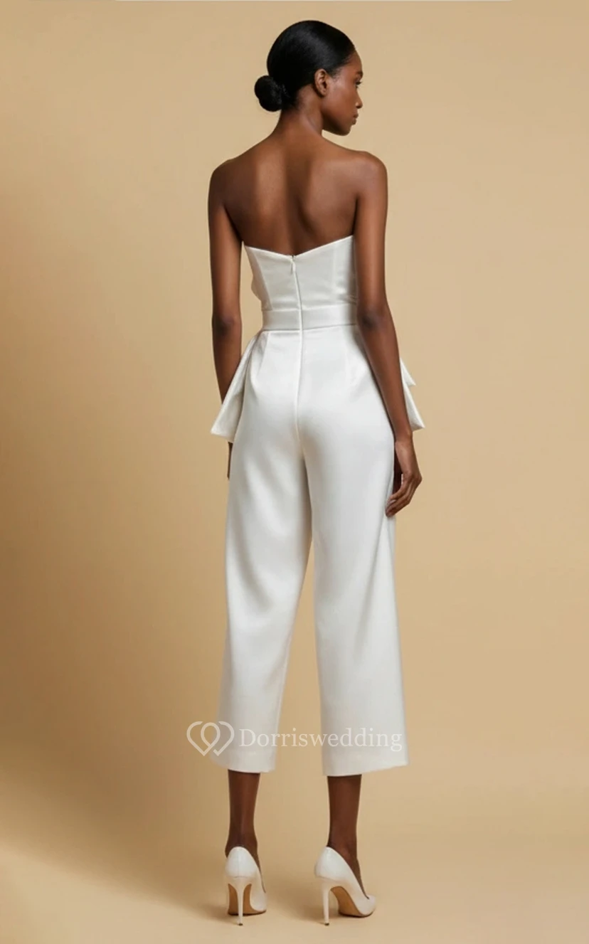 Combinaison de mariage culotte bustier plissée à nœud et jambes larges view 2