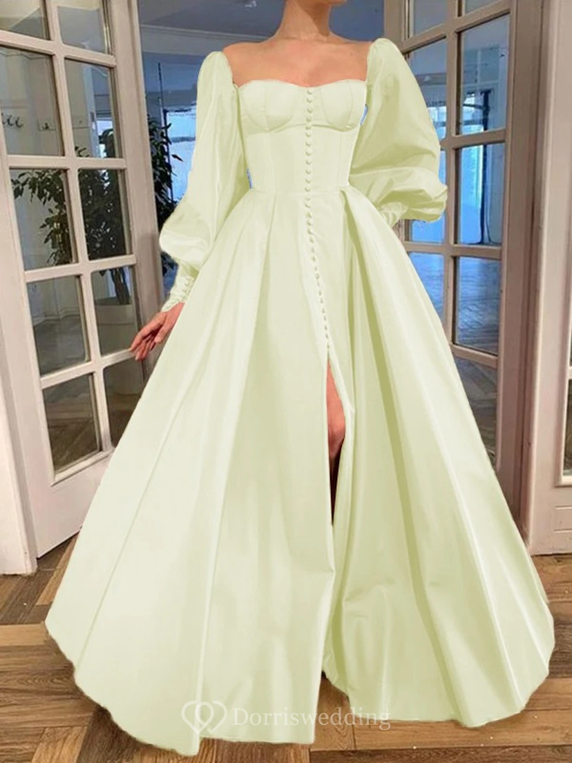 Elegantes Kleid im Vintage-Stil mit langen Puffärmeln, Empire-Stil und Schlitz vorne view 17