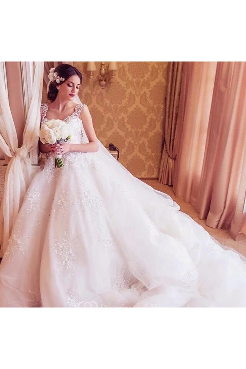 Princess Straps Ball Gown Wedding Dresses With Beadings Appliques view 2