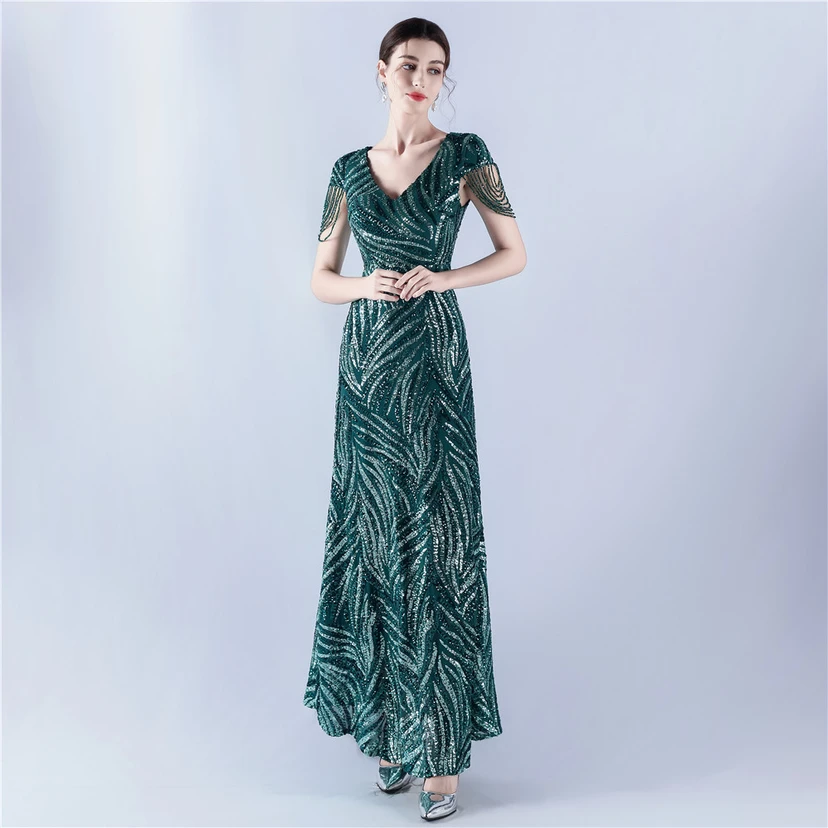 A-Line Big Swing Dress Skirt Encrypted Sequined Craft Beaded Evening Dress view 30