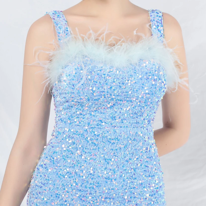 Craft Ostrich Feather Velvet Sequined Evening Dress view 27