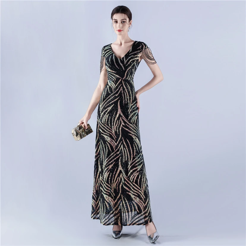 A-Line Big Swing Dress Skirt Encrypted Sequined Craft Beaded Evening Dress view 6