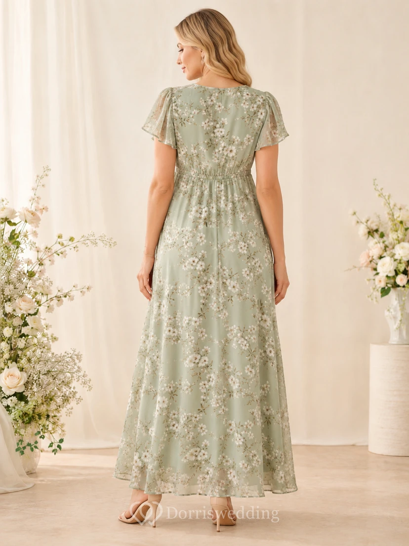 Robe de maternité Sage Floral à col en V, manches papillon, en mousseline, longueur cheville, style empire view 2