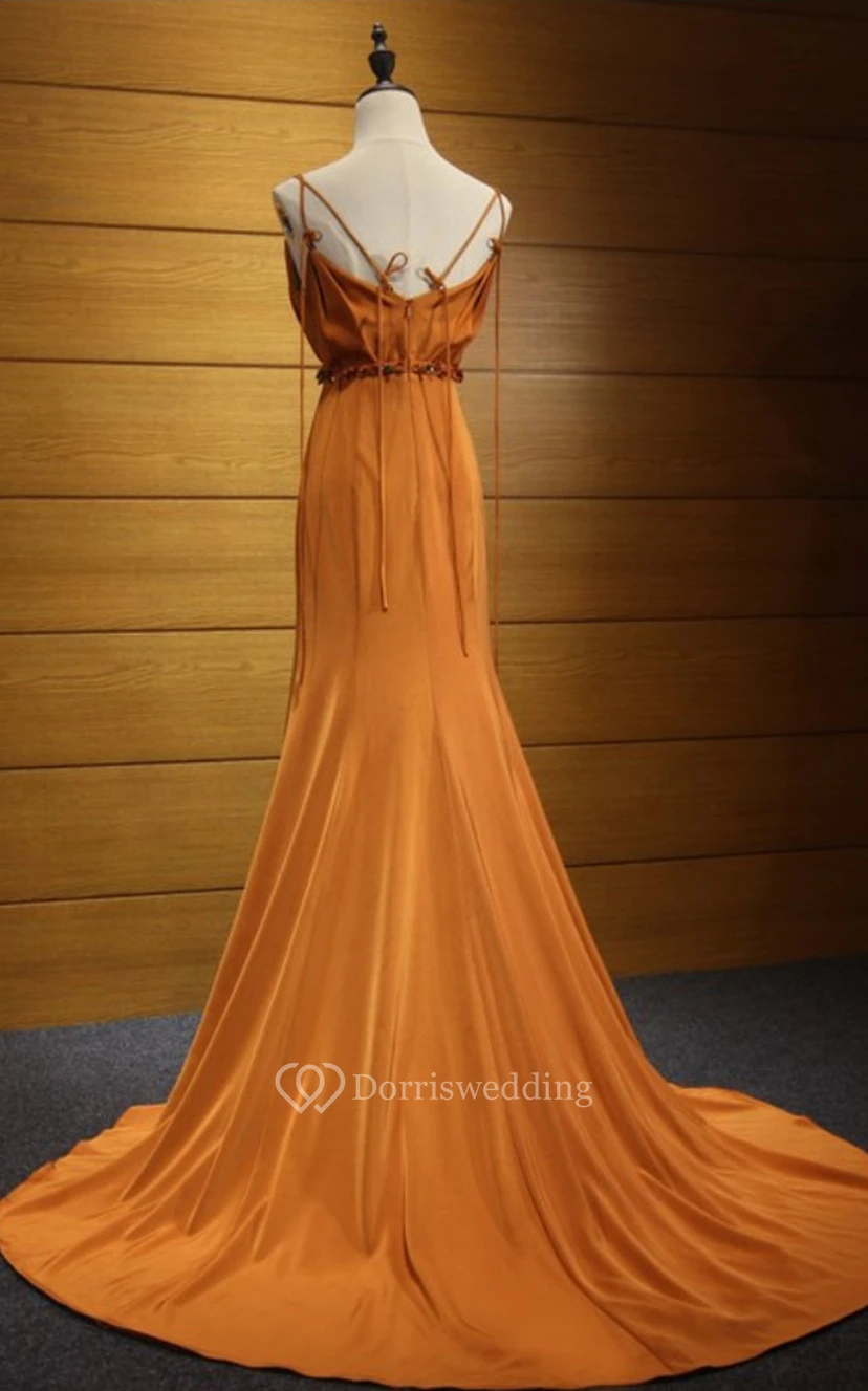 Casual Jersey Floor-length Sleeveless A Line Open Back Formal Dress with Sash view 2