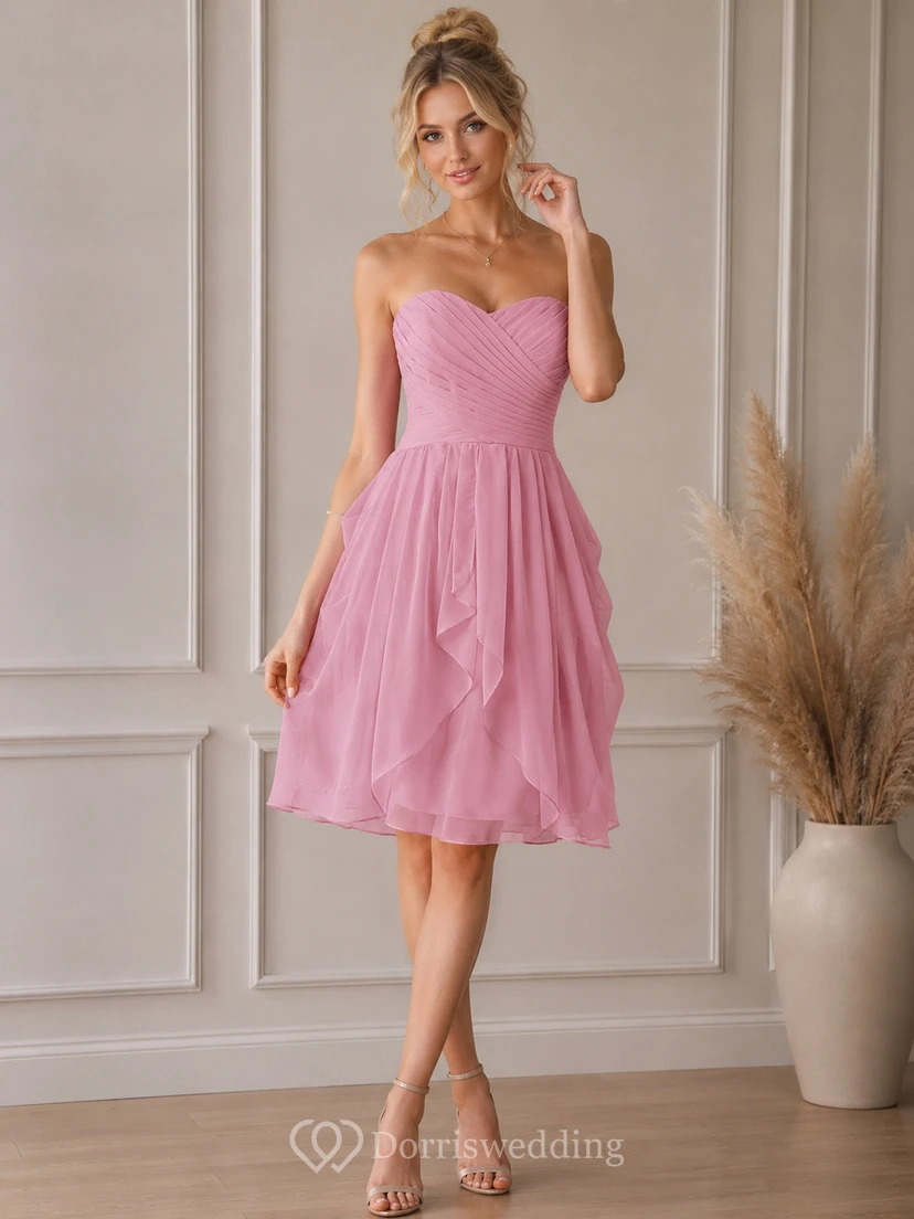 Sweetheart A-line Ruffled Short Chiffon Dress