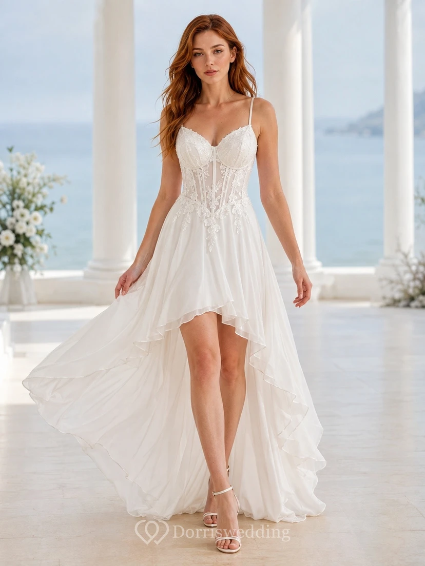 Sweetheart Chiffon Tulle Sleeveless High-low Wedding Guest Dress