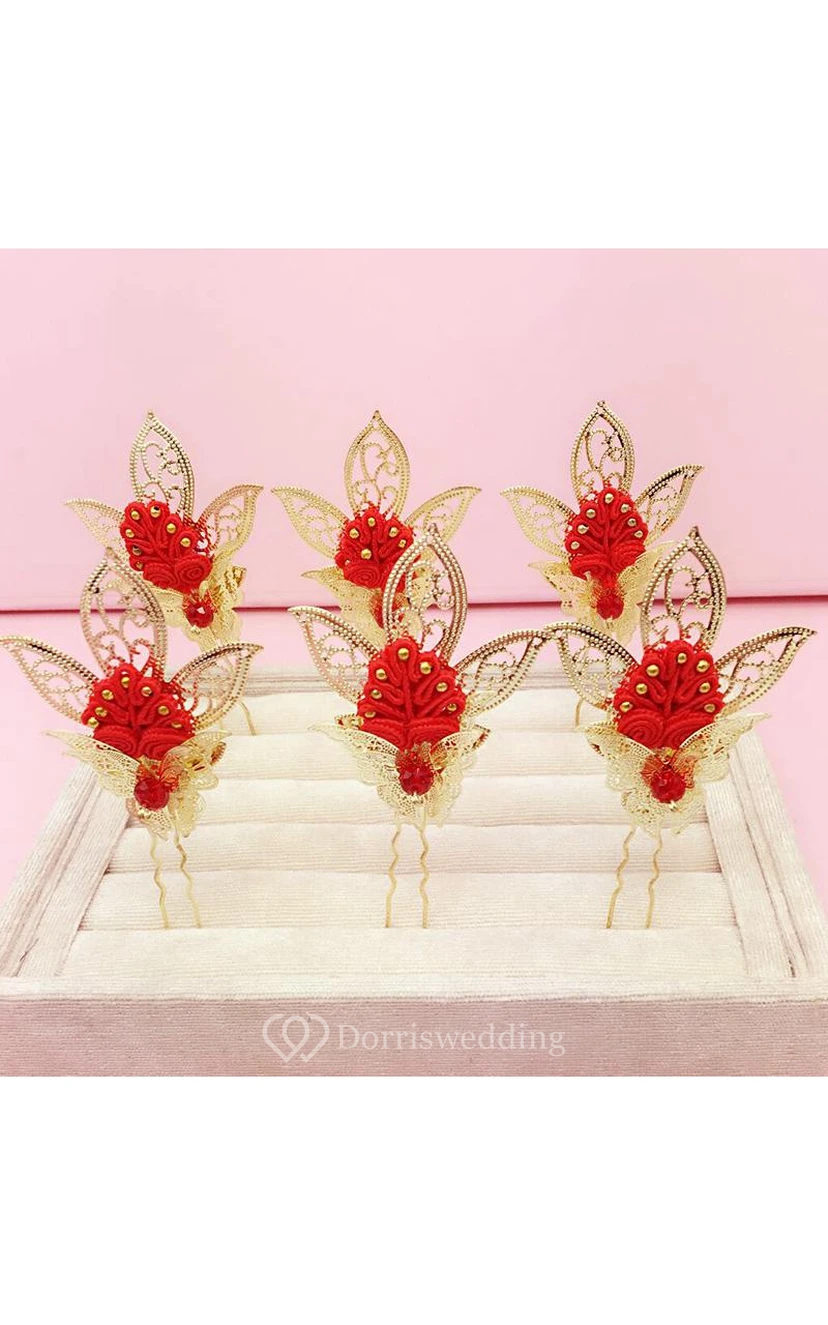 Braut-Kopfschmuck in Rot, Haarschmuck für chinesisches Cheongsam, Hochzeitsaccessoires, Tellerhaarnadel, U-förmige Haarspange view 29
