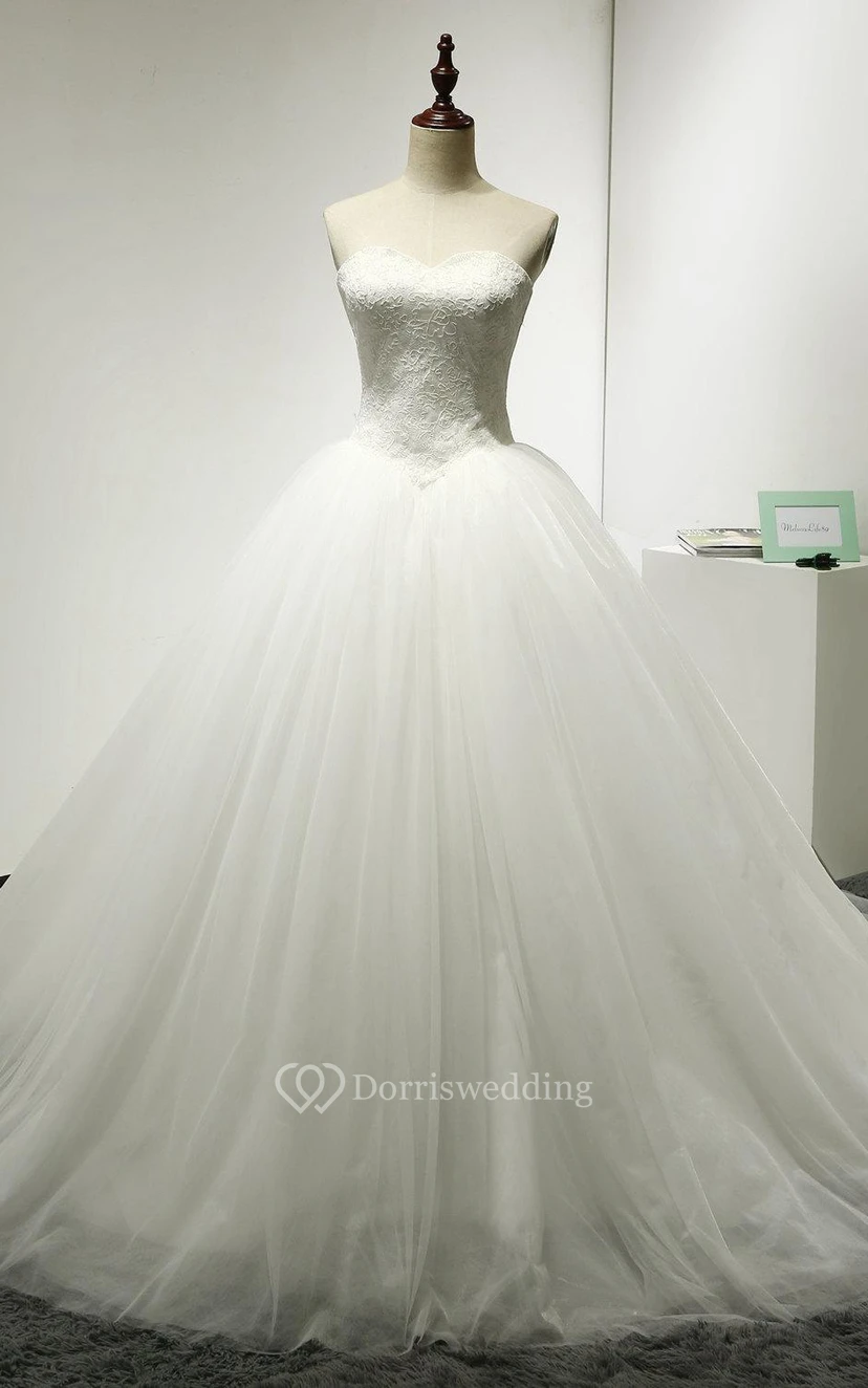Sweetheart Tulle Ball Gown With Lace Bodice and Lace-Up Back