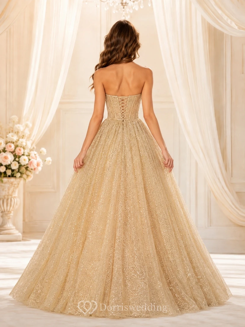 Champagne Sequin Strapless Sweetheart Ball Gown Floor-length Dress view 2