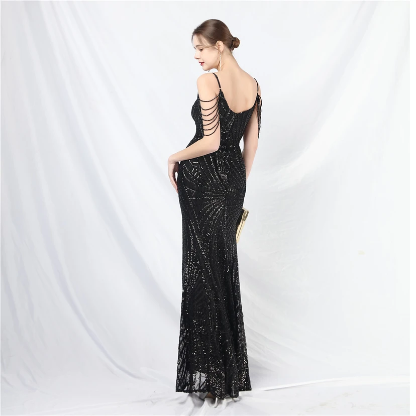 Robe de soirée ultra-résistante à rayures perlées et sequins view 15
