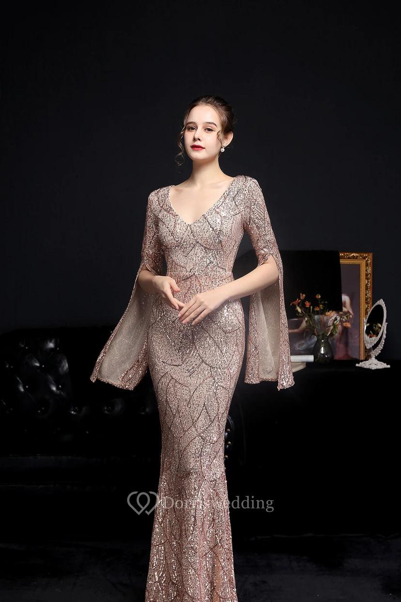 Robe de soirée élégante à sequins, longue, cintrée et sirène, idéale pour les réceptions et les célébrités. view 41