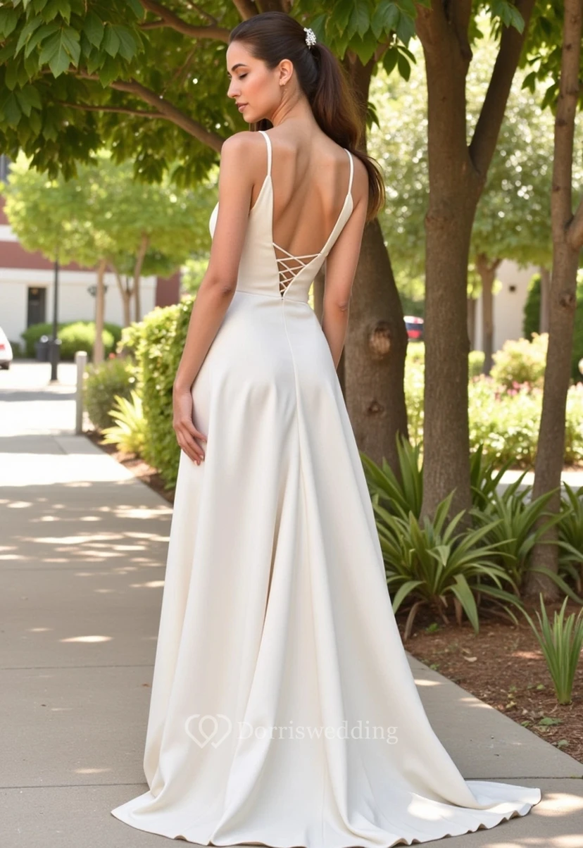 Simple Spaghetti V-neck Satin Chiffon Dress view 2