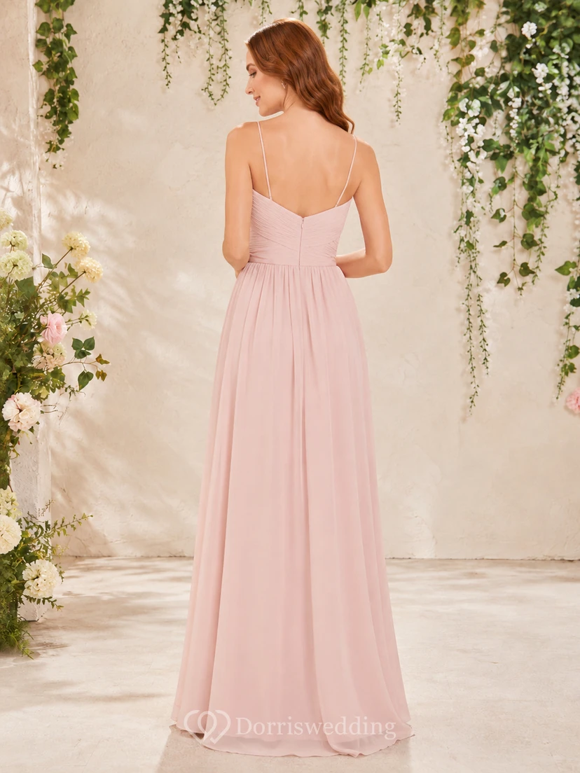 Blush spaghetti strap sweetheart chiffon floor length A-line dress view 2
