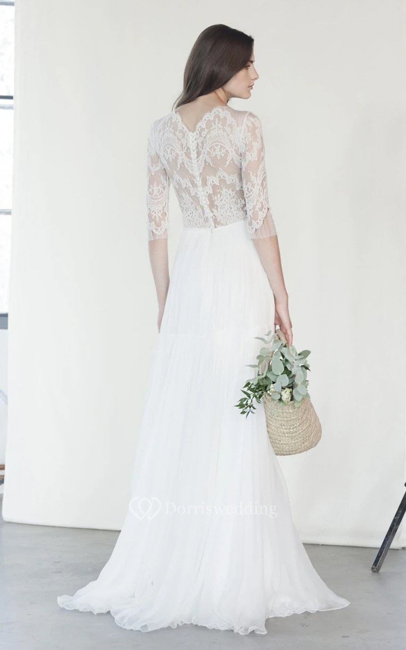 A Line Sexy Scalloped Wedding Dress with Illusion Back view 2