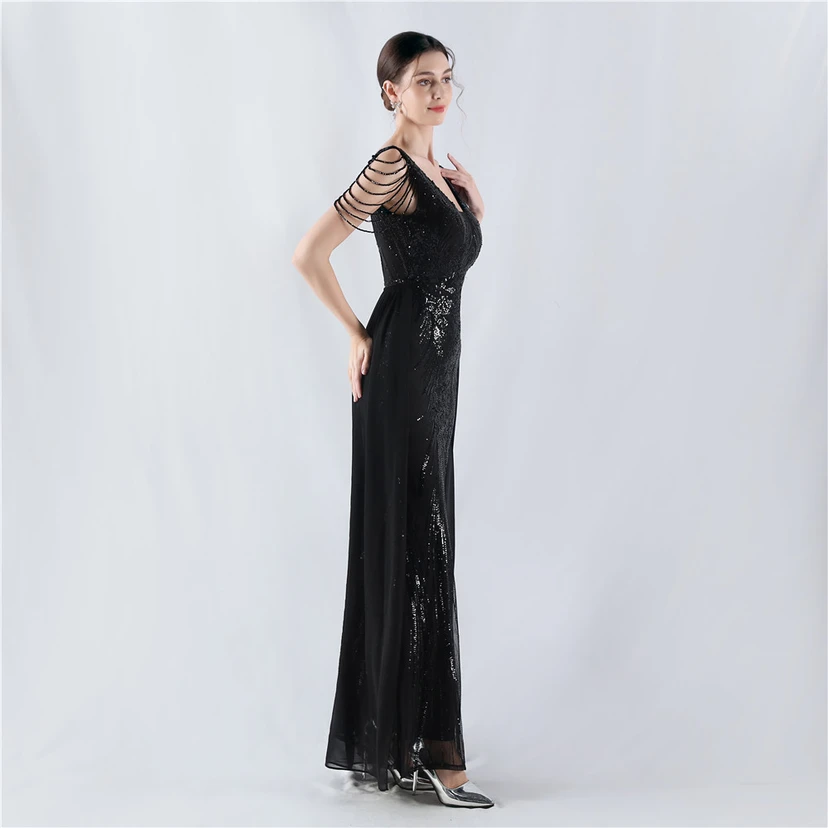 Paillettenbesetzte Blumen mit Cape-Stickerei, hochwertiges Abendkleid, ideal für die Ausrichtung der Jahrestagung view 14