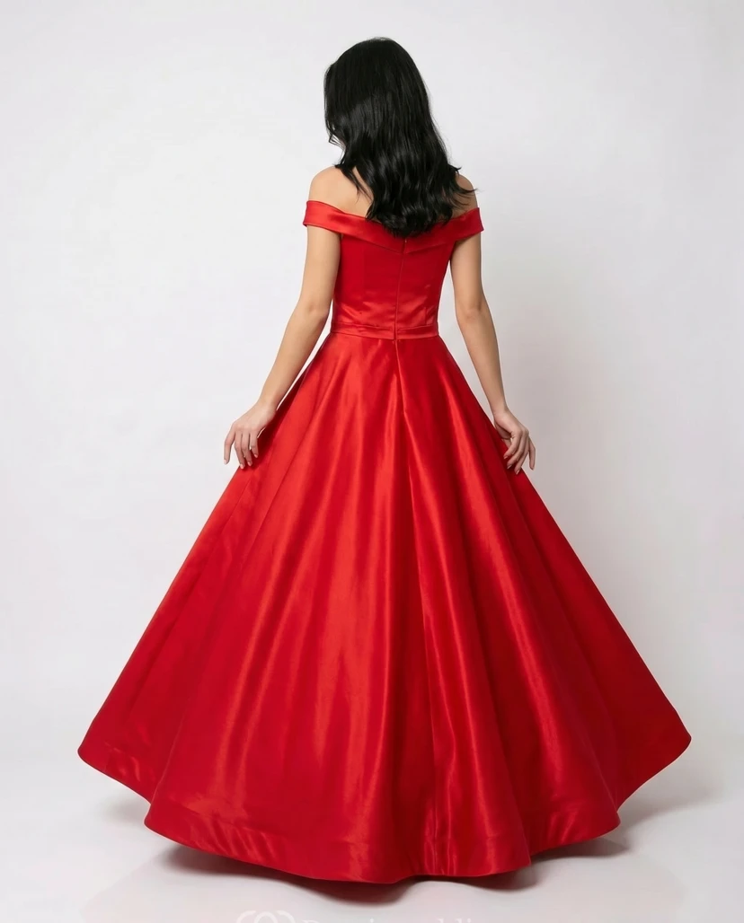 Red Satin Ball Gown Off Shoulder A-Line Prom Dress with Sweetheart Neckline view 2