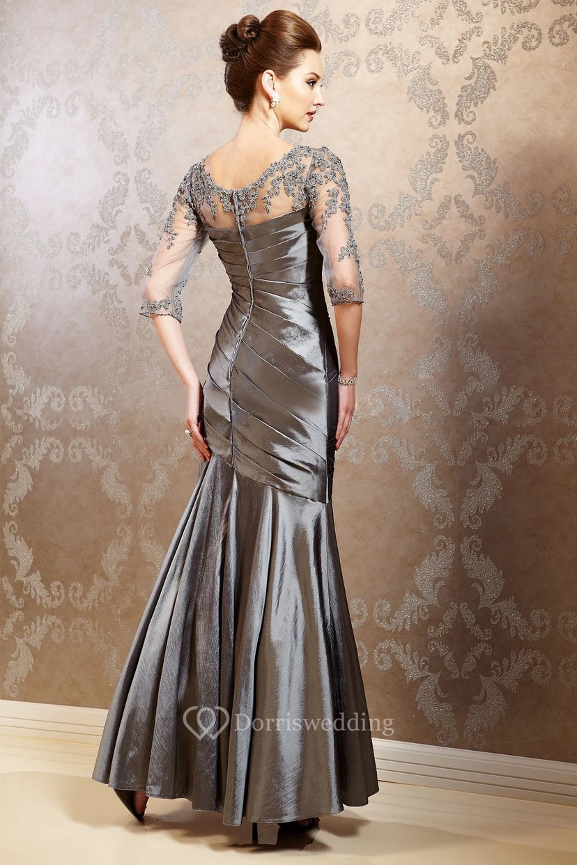 3-4-ärmeliges Taftkleid mit V-Ausschnitt, Applikationen und Falten view 10