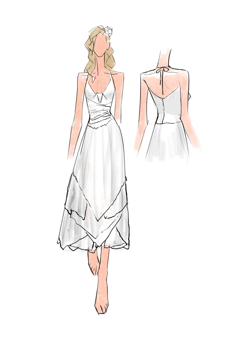 Vestido de novia hawaiano corto, informal, tropical, blanco, para renovación de votos, estilo playero. view 2