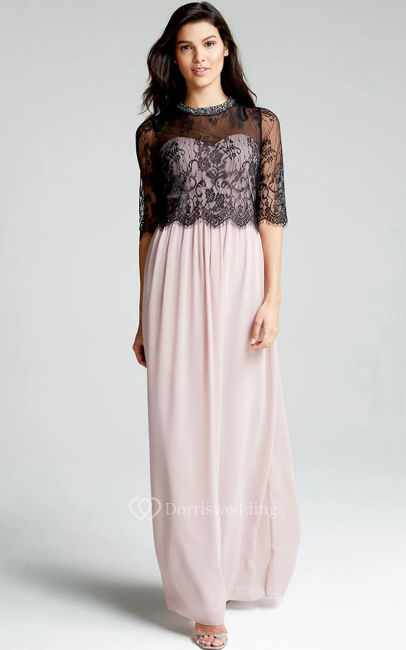High Gown With Lace Illusion Half-Sleeved Jacket