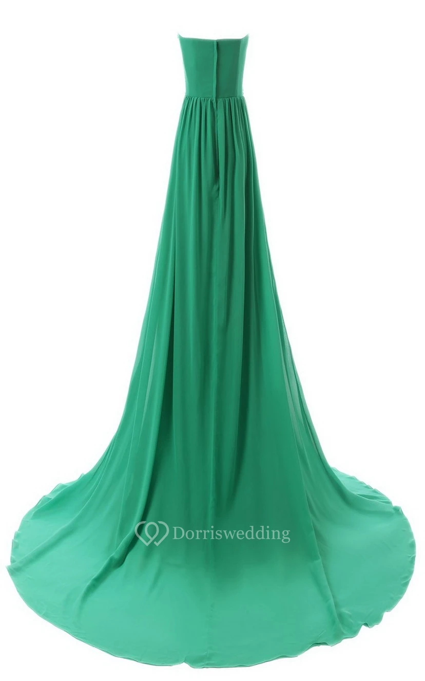 Vestido largo de gasa con escote corazón y corpiño de cristal. view 3