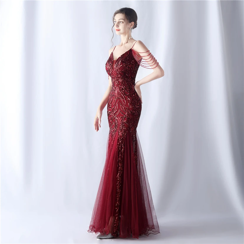Robe de soirée haut de gamme en maille perlée et ornée de perles, modèle 3034. view 3