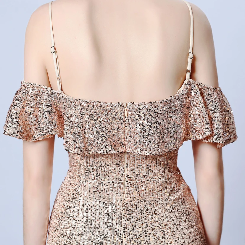 Robe de soirée élégante à franges et sequins en fil de polyester, style sirène, idéale pour un banquet ou une occasion spéciale automne. view 29