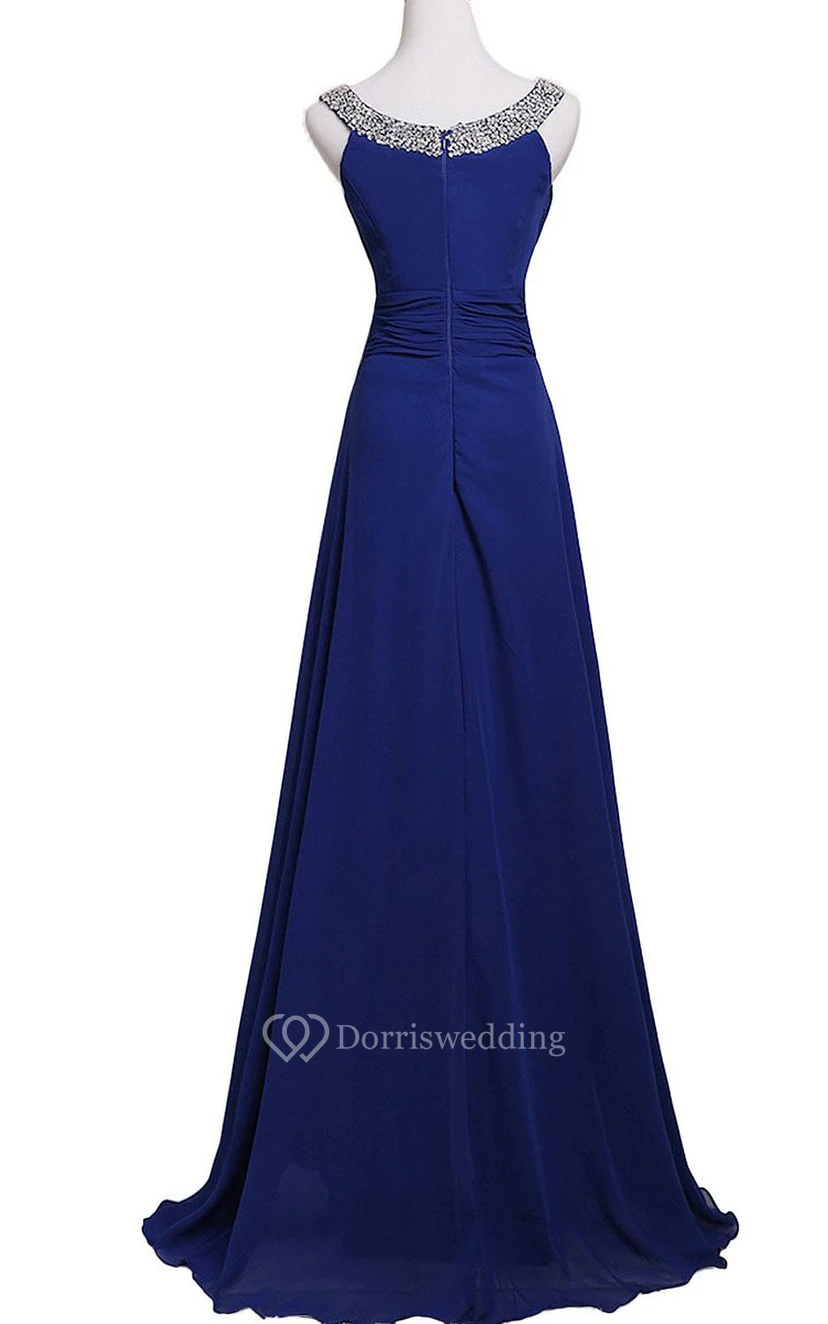 Sleeveless Sequined Long Pleated Chiffon Dress view 3