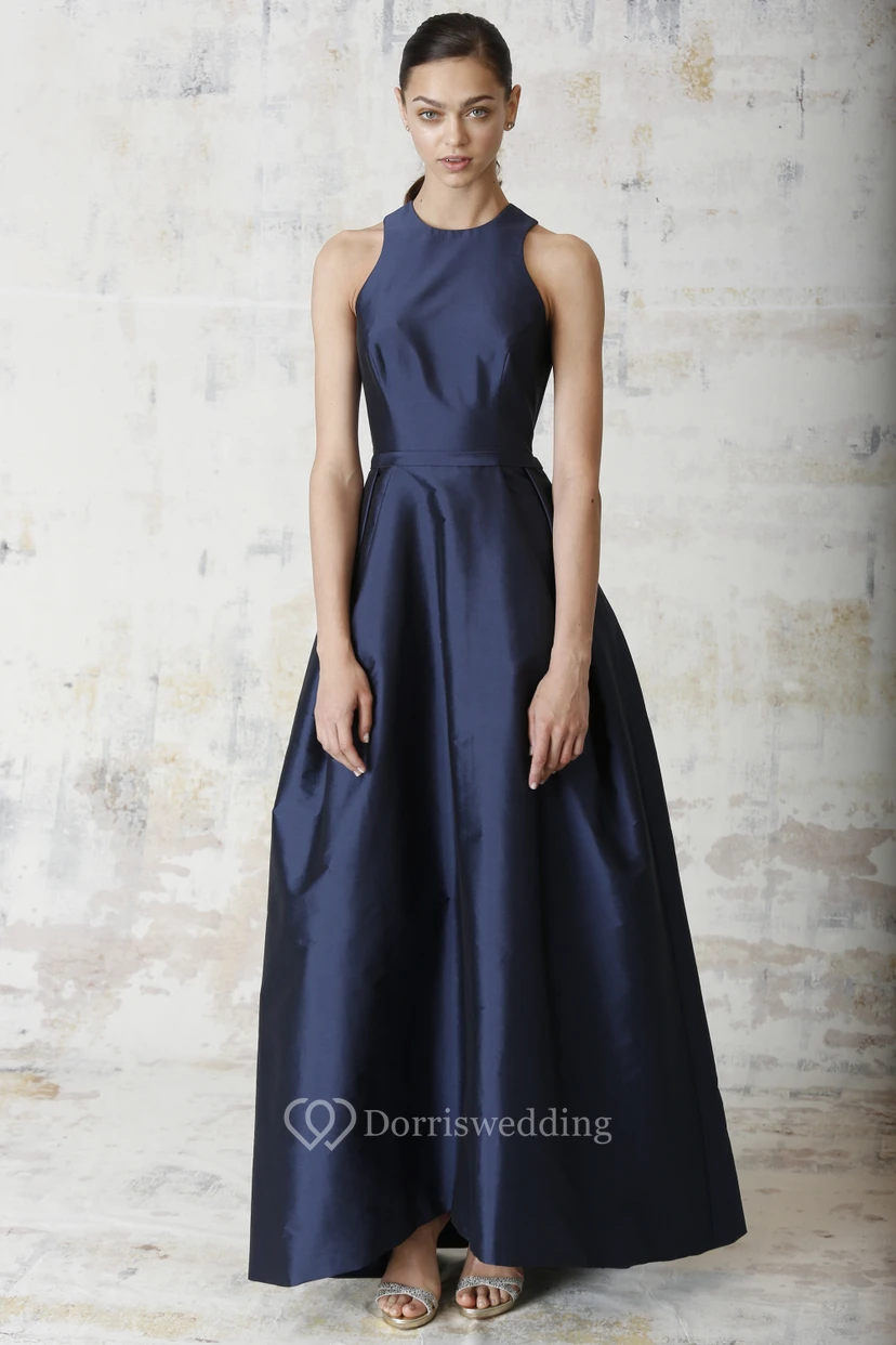 High Neck Sleeveless Satin Bridesmaid Dress