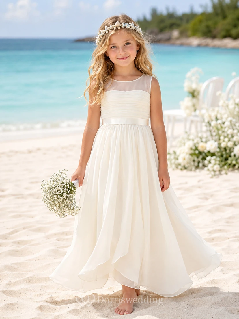 Strandkleid aus Chiffon für Blumenmädchen mit Schleife am Rücken