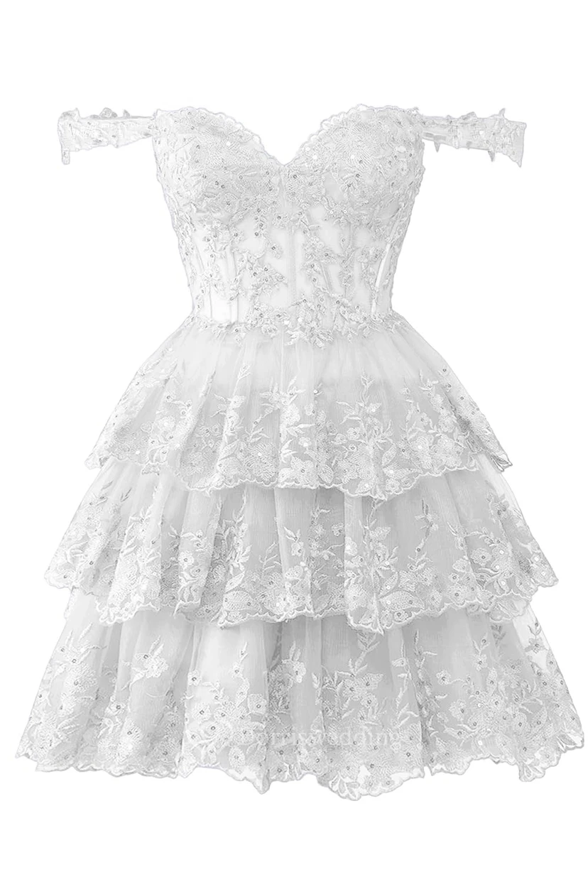 Blue Off-the-Shoulder Short Dress with Lace view 11