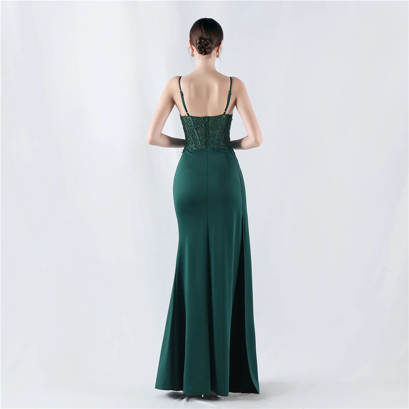 Heavy Hot Diamonds And Flower-Set Waisted Fishbone Satin Evening Dress Annual Meeting Wedding view 60