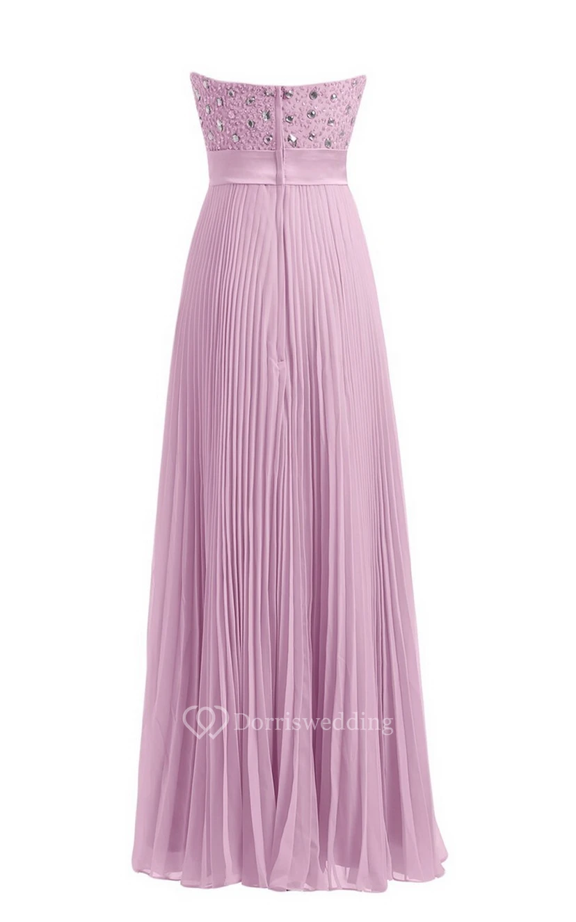 Strapless Empire Long Pleated Dress With Rhinestones view 13