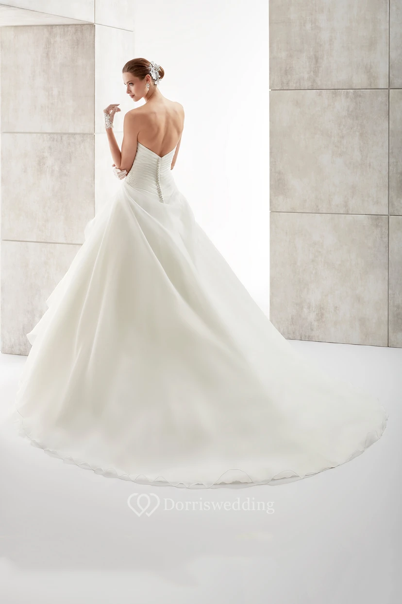 Sweetheart A-line Wedding Gown with Side Ruffles and Pleated Bodice view 2
