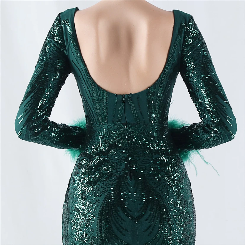 Robe de soirée haut de gamme ornée de perles florales fixes et de poils d'autruche, hôte de la réunion annuelle d'hiver view 52