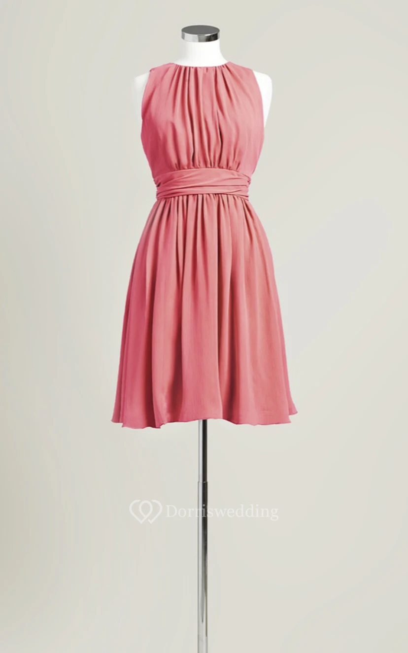 Sleeveless A-Line Short Dress With Jewel Neck view 5