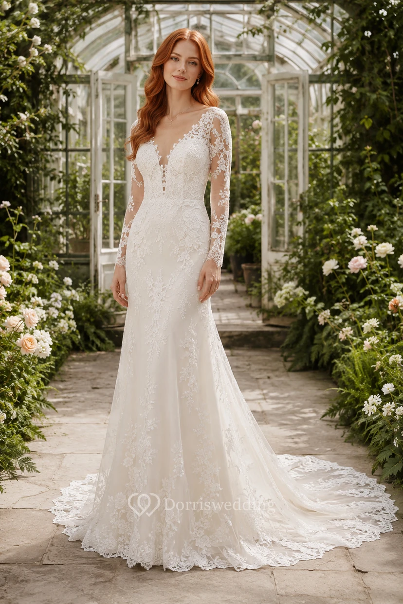 Long Sleeve Lace Mermaid Wedding Dress