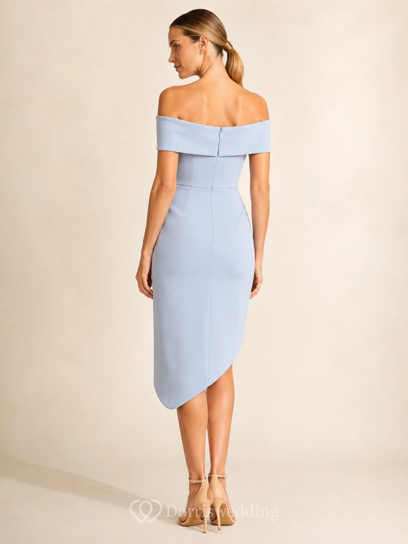 Sky Blue Off-the-shoulder Tulip Midi Dress view 2